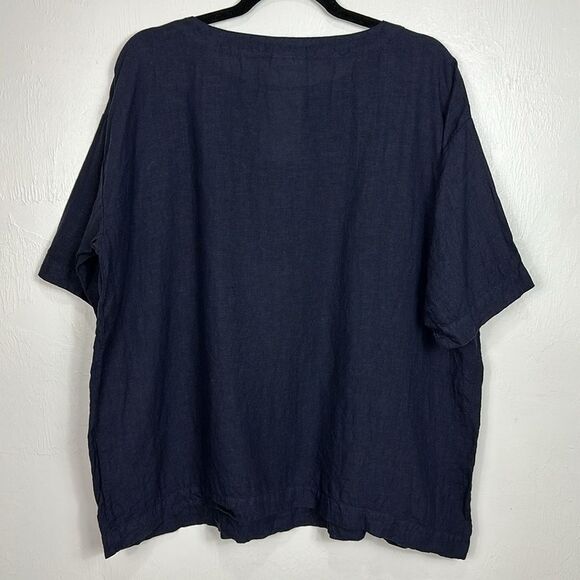 ARMEN Linen Overdyed Boat Neck Pullover Shirt in Midnight Size 4/6 - Picture 5 of 9